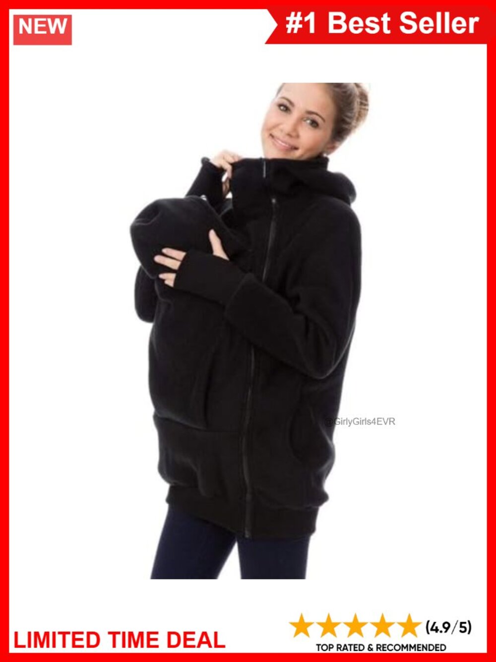 Polar Fleece Maternity Zip-Up Hoodie Jacket for Babywearing